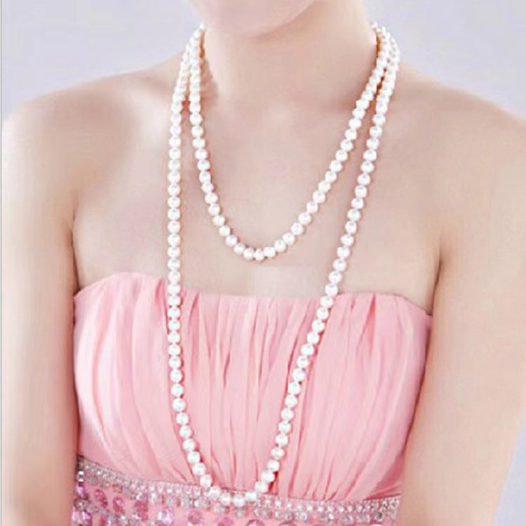 8mm Glass Artificial Pearl Knotted Sweater Chain Multi-layer Cheongsam Accessories 1 M 5 Long Necklace