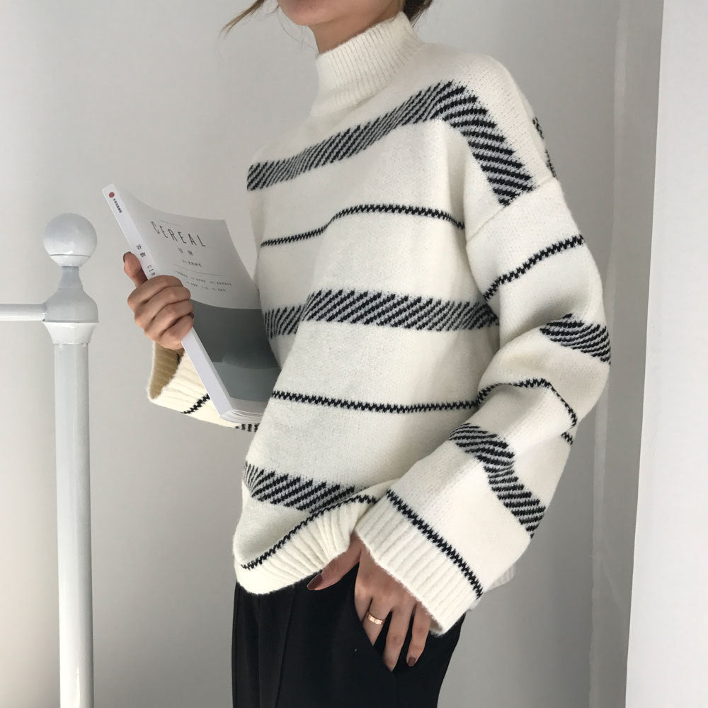 Retro sweater turtleneck striped sweater