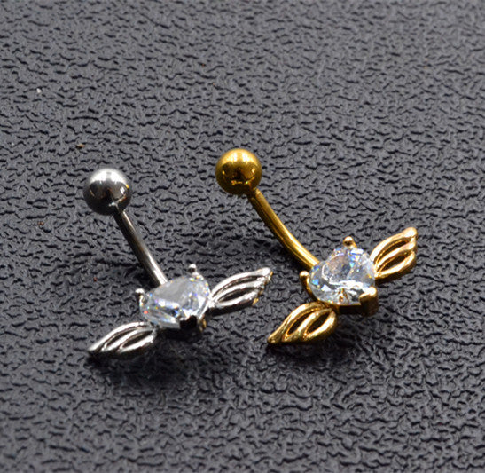 Love Wings Belly Button Ring Love Heart Zircon Belly Button Nails