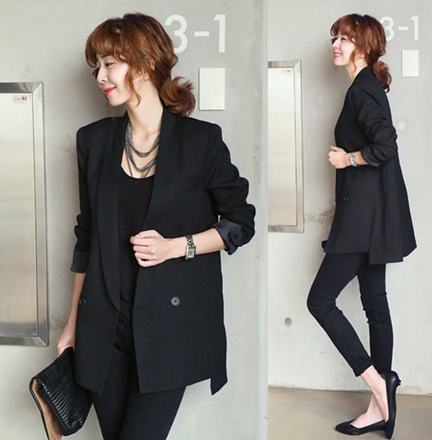 Solid Long Style Black Women Jacket and Blazer Female Notched Collar Asymmetrical Chic Ladies Blazers feminino - Purple Willow