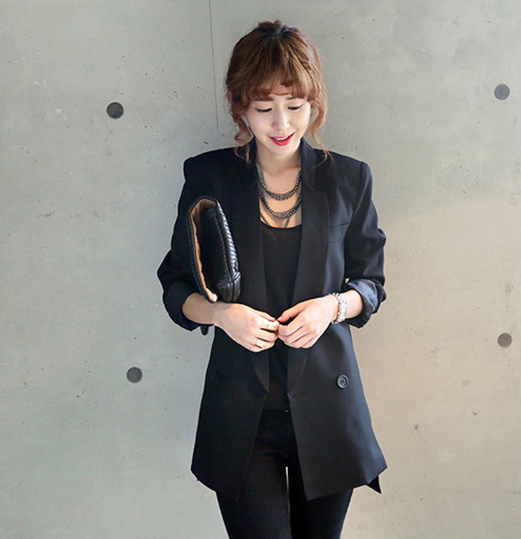 Solid Long Style Black Women Jacket and Blazer Female Notched Collar Asymmetrical Chic Ladies Blazers feminino - Purple Willow