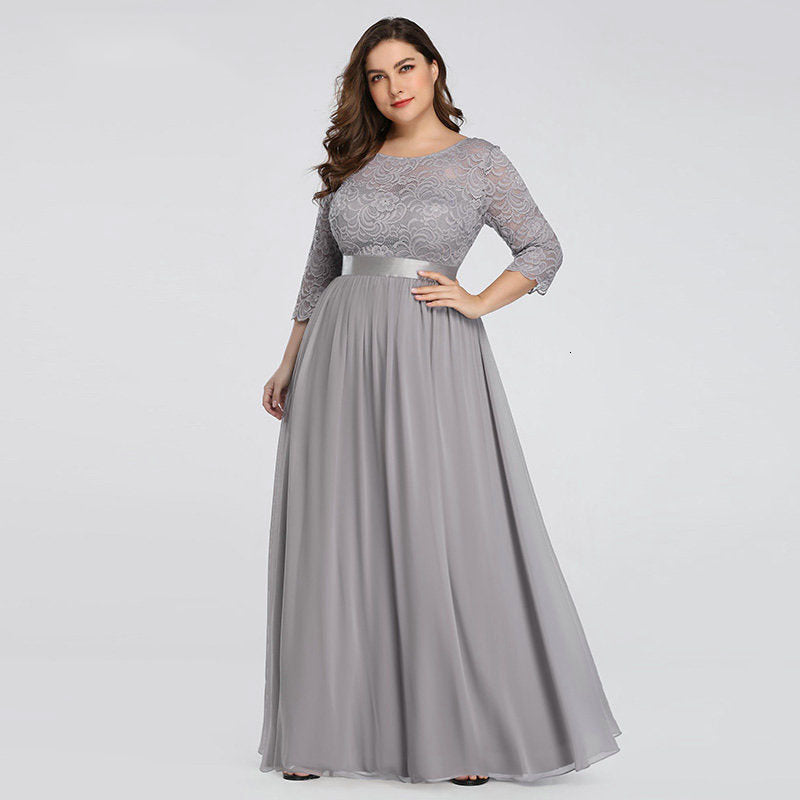 US Ever-Pretty Plus Size Floral Lace Bridesmaid Dresses Long Evening Party Gowns - Purple Willow