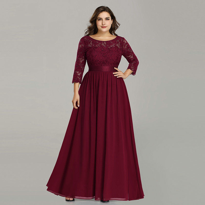 US Ever-Pretty Plus Size Floral Lace Bridesmaid Dresses Long Evening Party Gowns - Purple Willow