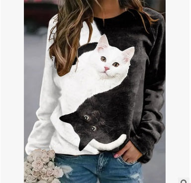 Wish European And American Hot Style Printed Round Neck Long-Sleeved Pullover Sweater Women