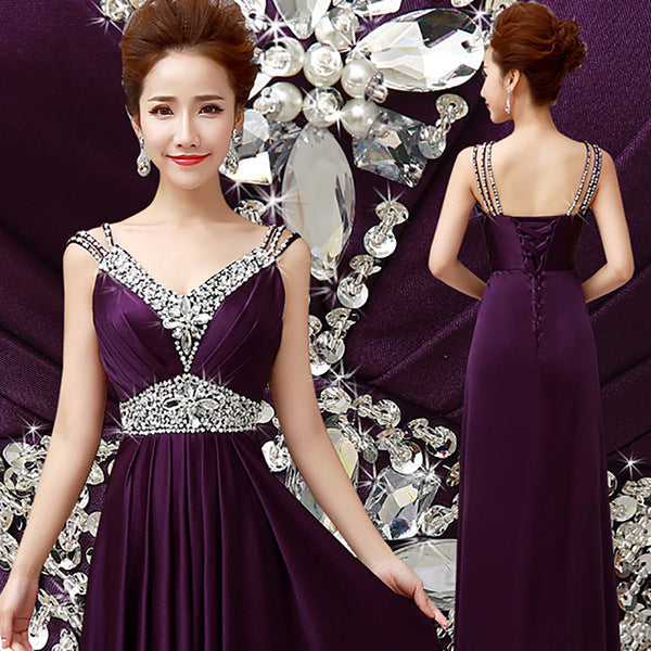 Women Sleeveless Sexy A-Line Elegant Wedding Party Formal Gowns Long Evening Dress - Purple Willow