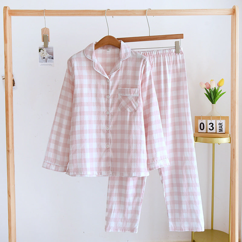 Couple's Cotton Long-sleeved Pajamas Spring And Autumn Large Size Thin Loungewear Suit