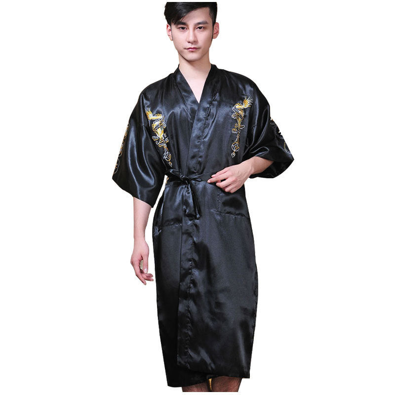 Cardigan Nightgown Embroidery Dragon Totem Men's Bathrobe Pajamas