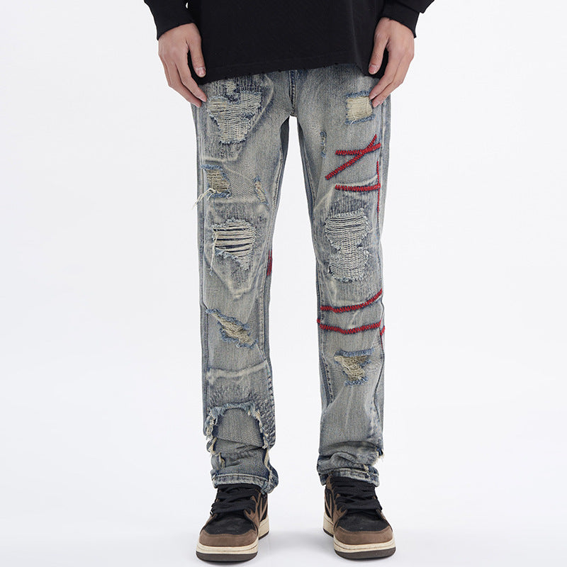 Ripped Vintage Jeans For Men Patch