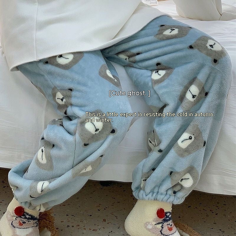 Winter Walking Pants Cartoon Flannel Pajama Pants For Women Autumn And Winter New Coral Fleece Thickened Home Pants