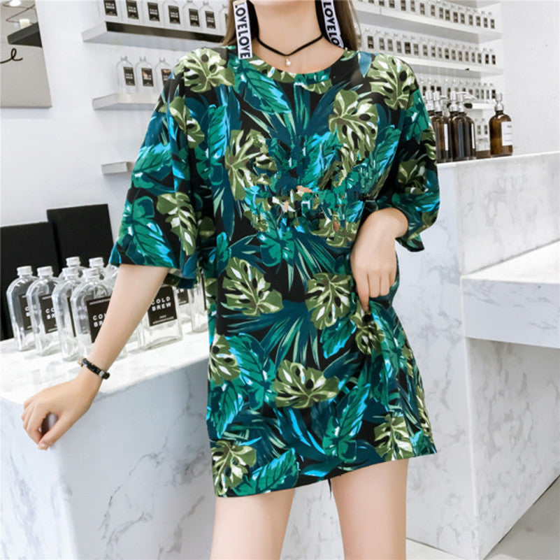 Large printed short sleeve T-shirt for women