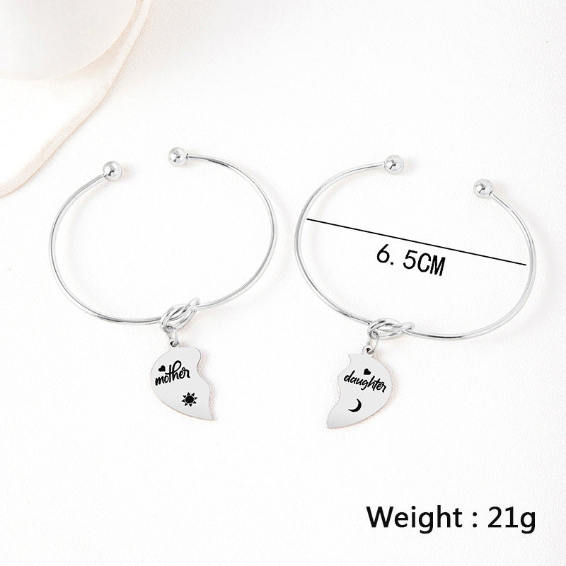 2Pcs Mother Daughter Heart Puzzle Pendant Necklace Stainless Steel Sun Moon Necklace Bracelet