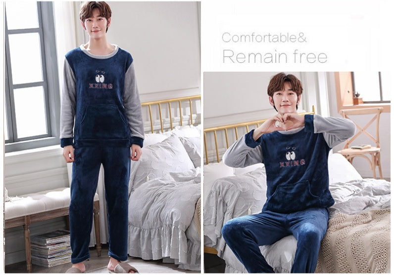 Coral Velvet Thickened Plus Velvet Cartoon Men's Pajamas