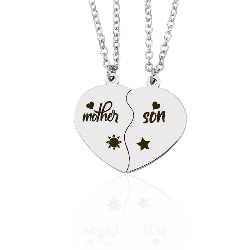 2Pcs Mother Daughter Heart Puzzle Pendant Necklace Stainless Steel Sun Moon Necklace Bracelet