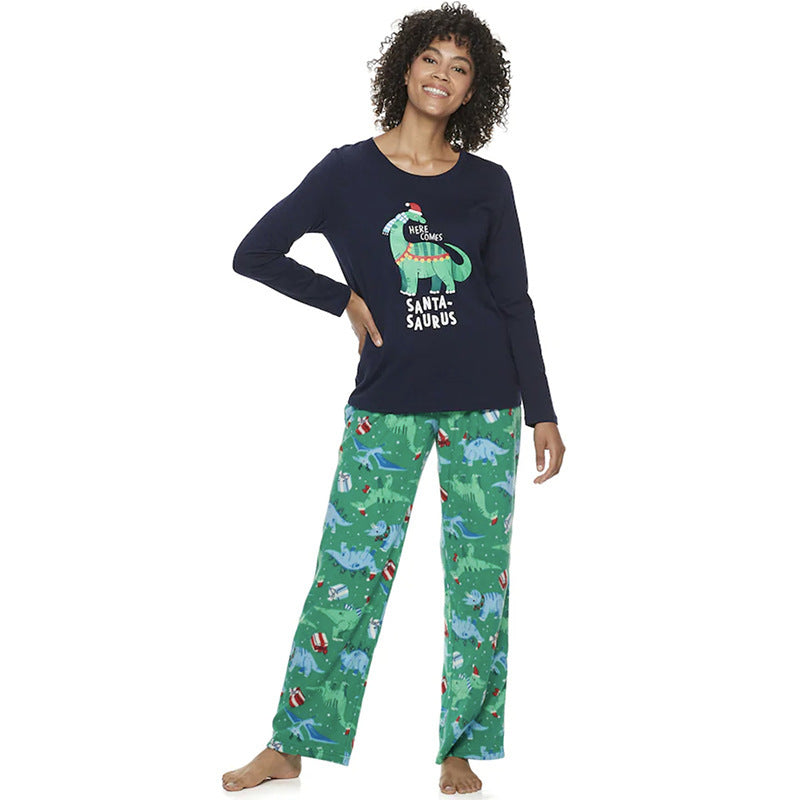 Creative Cotton Printed Dinosaur Christmas Parent-child Pajamas