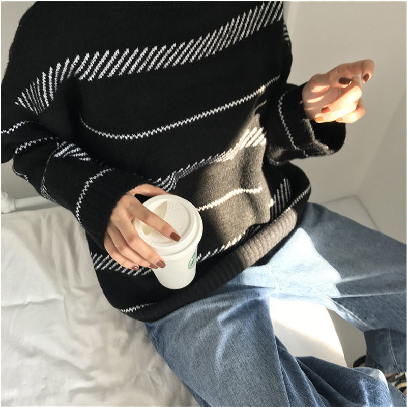 Retro sweater turtleneck striped sweater