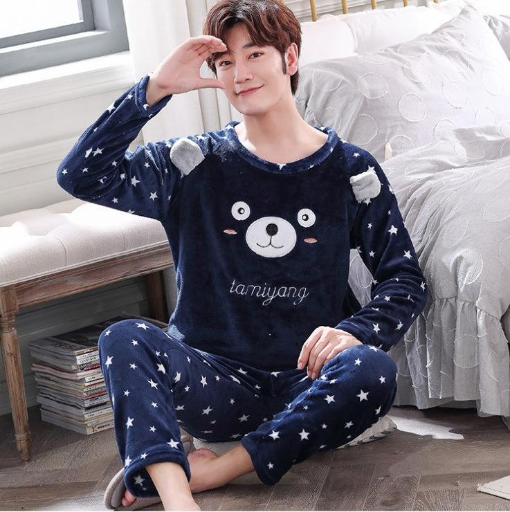 Coral Velvet Thickened Plus Velvet Cartoon Men's Pajamas