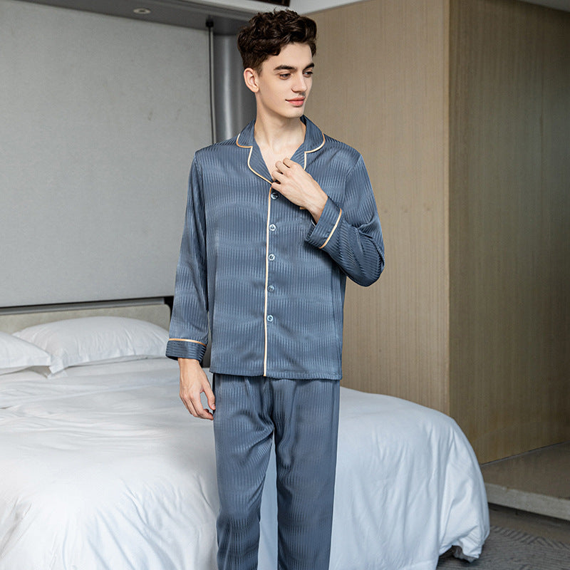 Men's Long Sleeved Trousers Ice Silk Pajamas