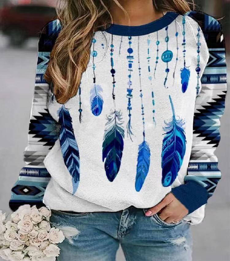 Geometric Pattern Round Neck Short Long Sleeve Sweater