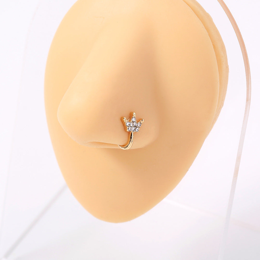 Golden Diamond Nose Ring Mini Cute Crown Fake Nose Ring