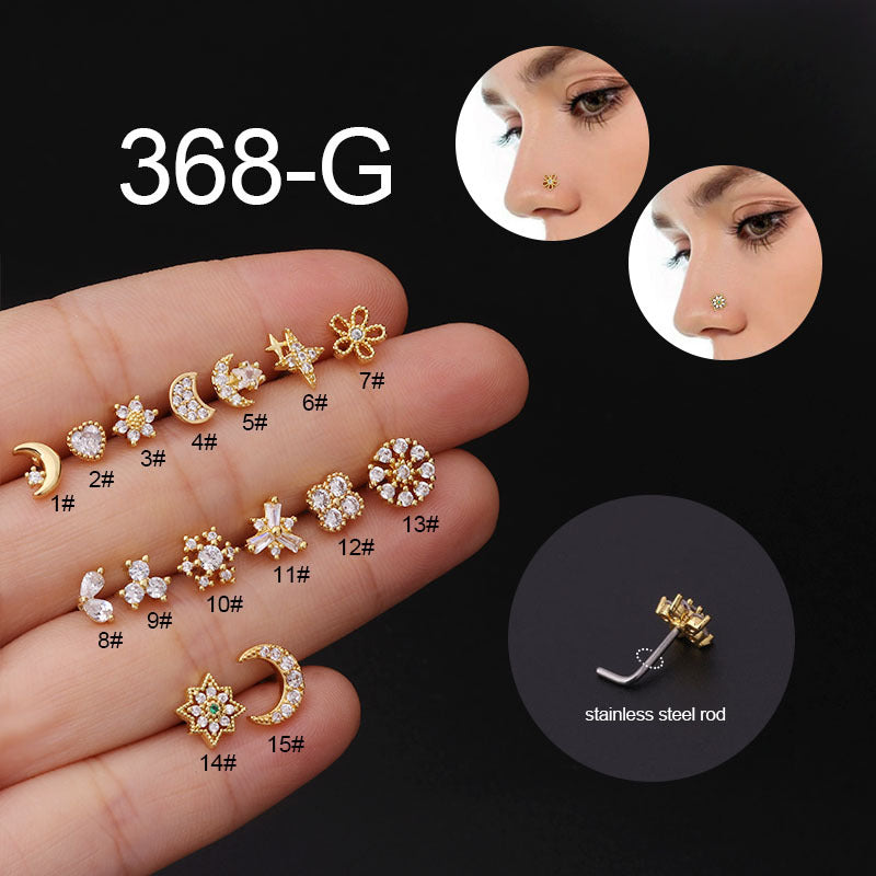 20GL Shape Stainless Steel Nose Stud Micro Set Zircon Nose Ring