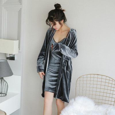 Ladies velvet three-piece pajamas