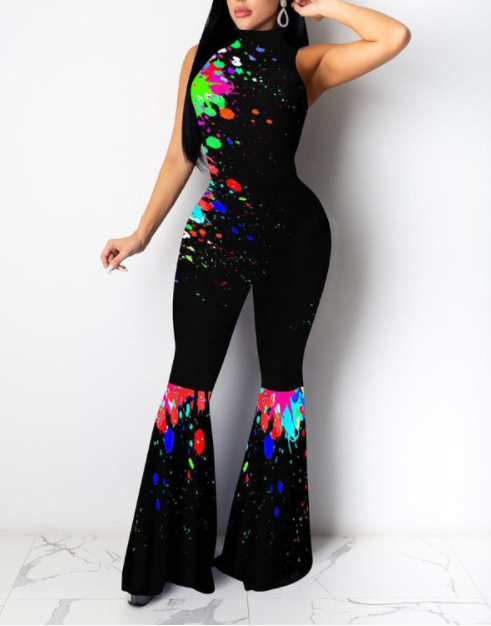 Printed ink splash jumpsuit