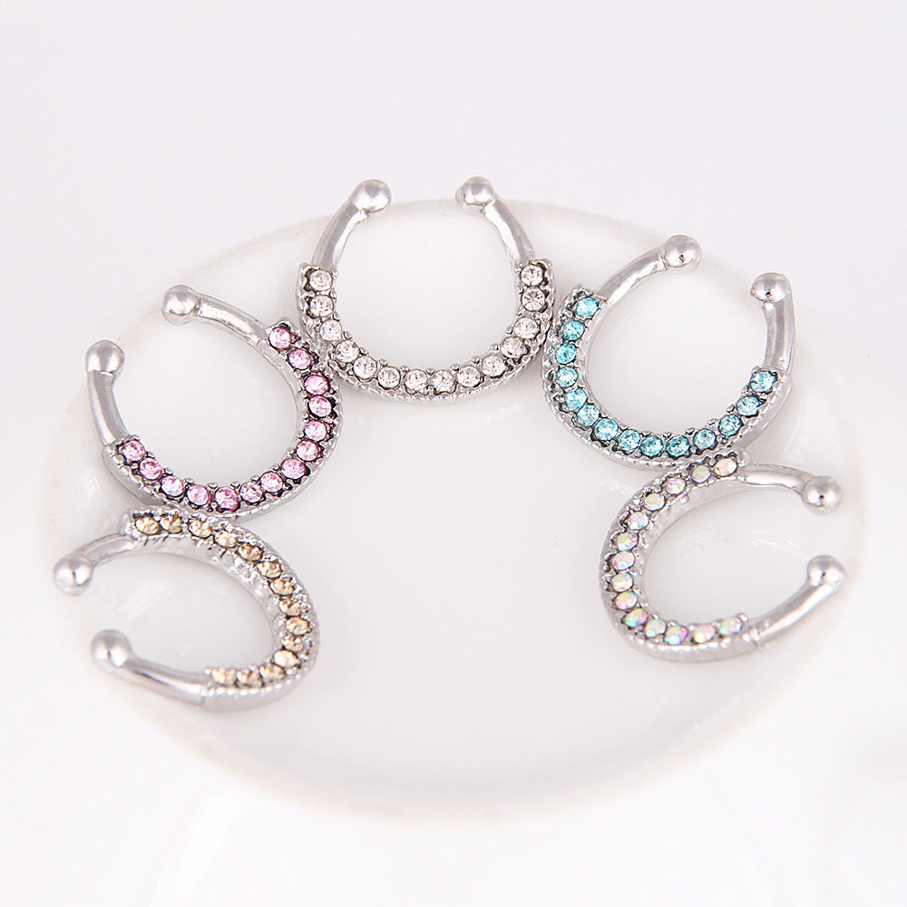 5-color Diamond U-shaped Fake Nose Ring Personality Perforation-free Nose Ring