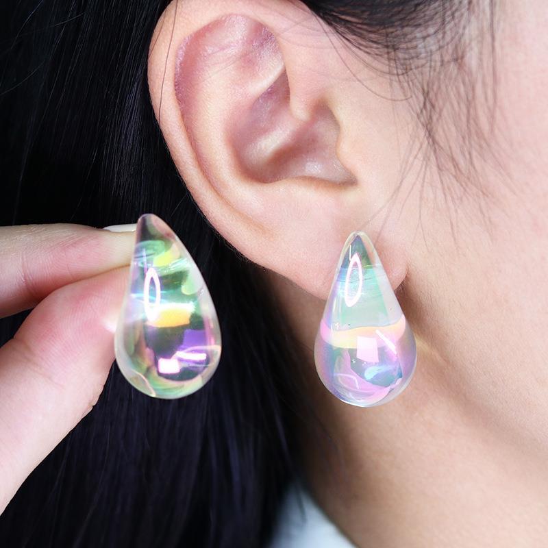 European And American Transparent Magic Color Water Drop Ear Studs Affordable Luxury Fashion Style Acrylic