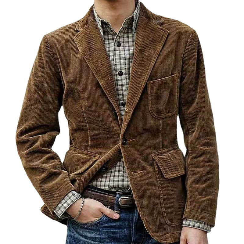 Corduroy Jacket Winter Solid Color Casual Blazer Fashion Warm Men Coat - Purple Willow