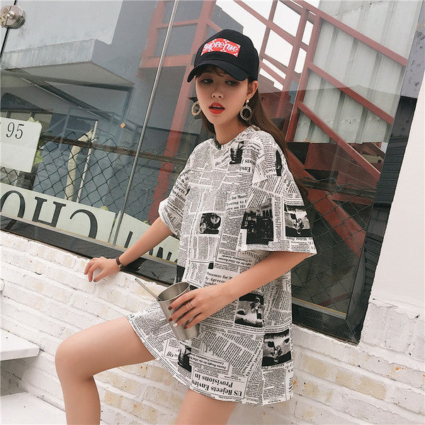 Large printed short sleeve T-shirt for women