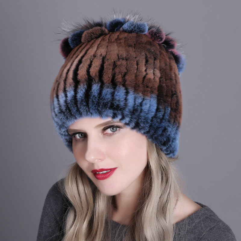 Woven Women's Fur Hats Warm And Thick Warmth Ladies Colorful Knitted Hats