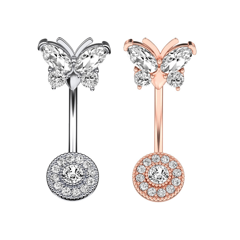 Upper Butterfly And Lower Round Zircon Belly Button Ring