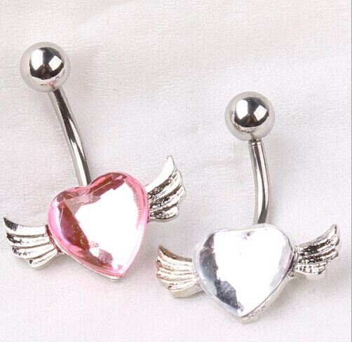 Download main imagesDownload description images2015 New Free Shipping Love Heart Belly  Ring Gem Angel Wing Belly Button Navel Rings Body Piercing jewelry