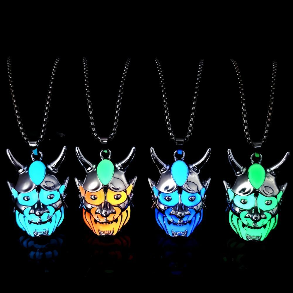 Men's Ghost Mask Luminous Pendant Titanium Steel Necklace Halloween Necklace