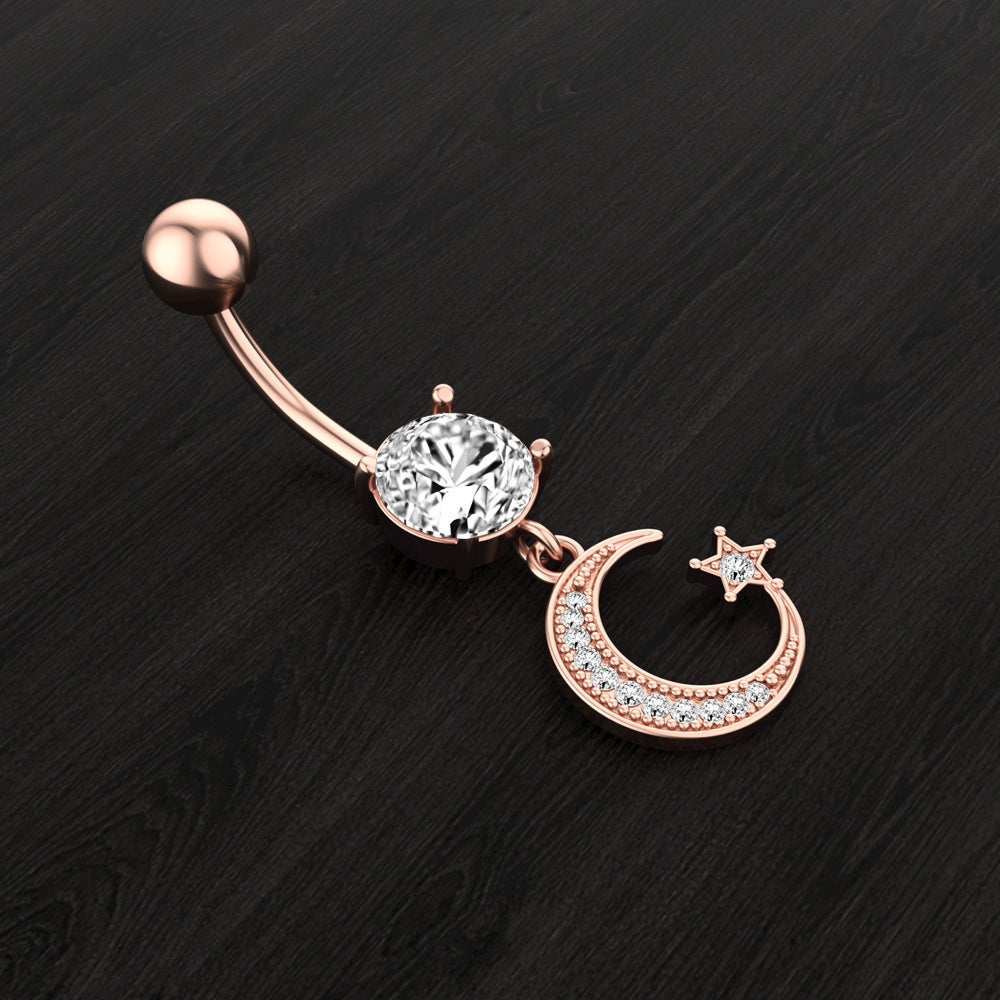 Fashion Moon Star Zircon Belly Button Ring