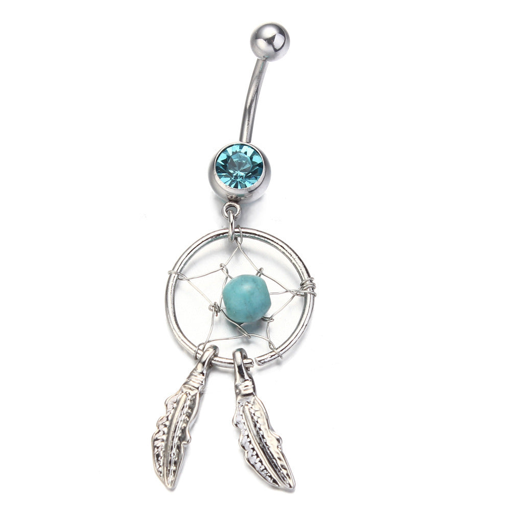 Turquoise Water Drop Leaves Belly Button Ring Stainless Steel Belly Button