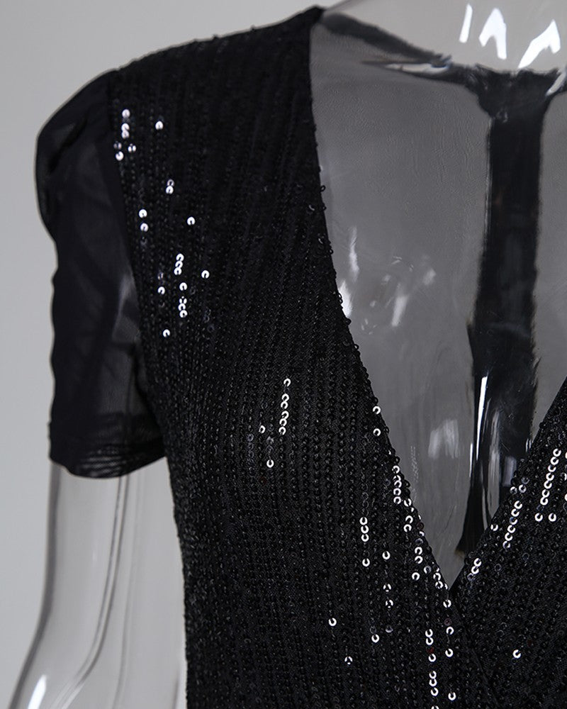 Deep V sequined jumpsuit