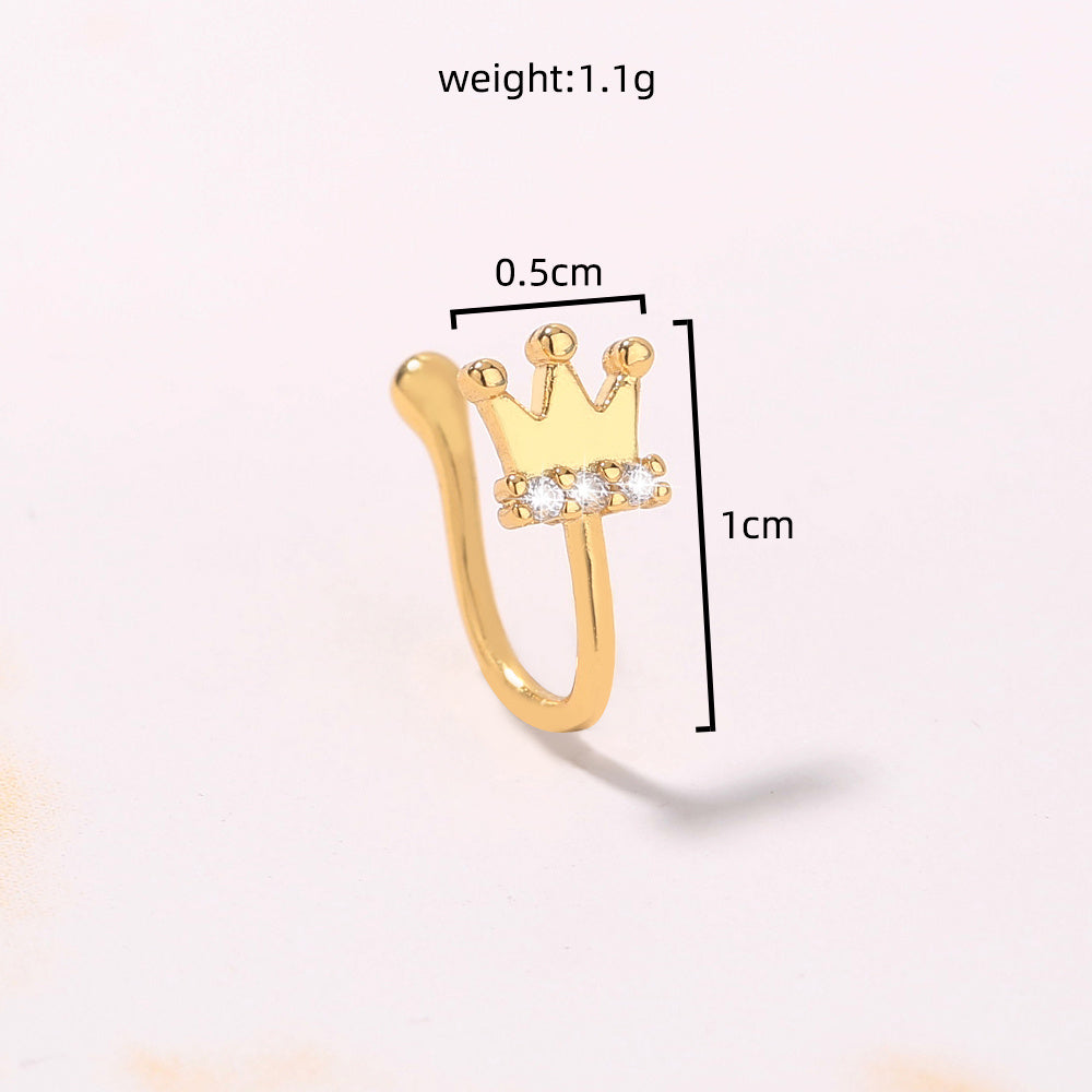 nose clip, gold micro-inlaid zircon crown nose ring, fashionable and fashionable non-perforated piercing nose studs