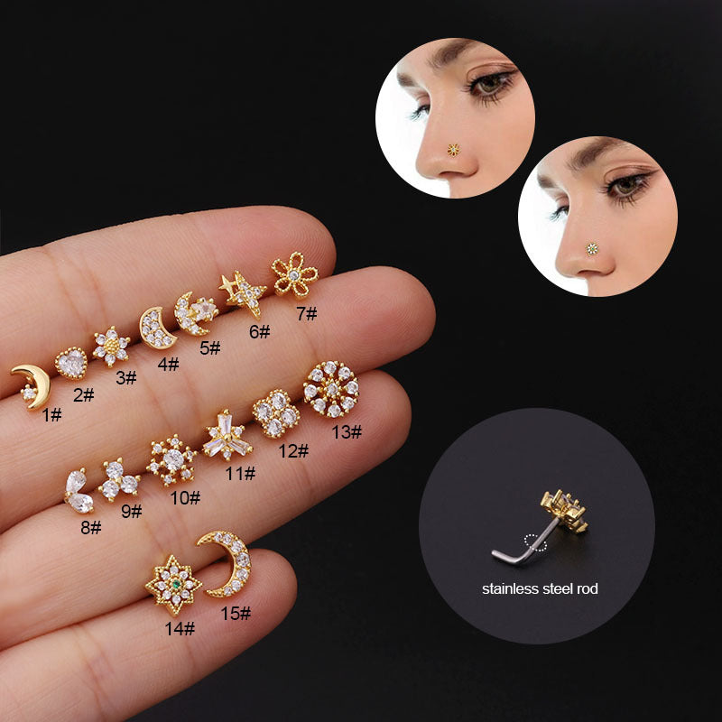 20GL Shape Stainless Steel Nose Stud Micro Set Zircon Nose Ring