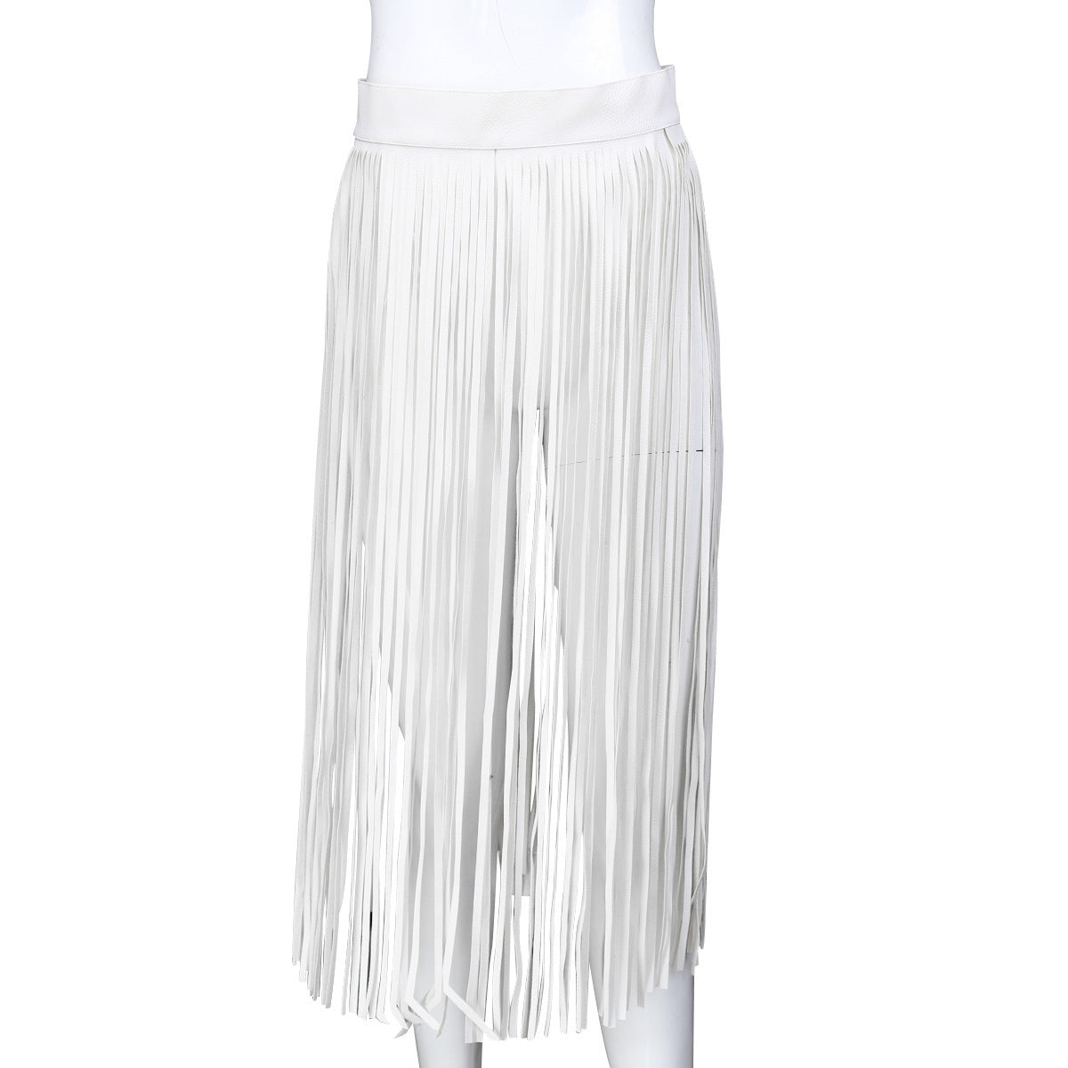 Women's Alternative Bondage Clothing Black White Leather Multiple Fringe Skirts