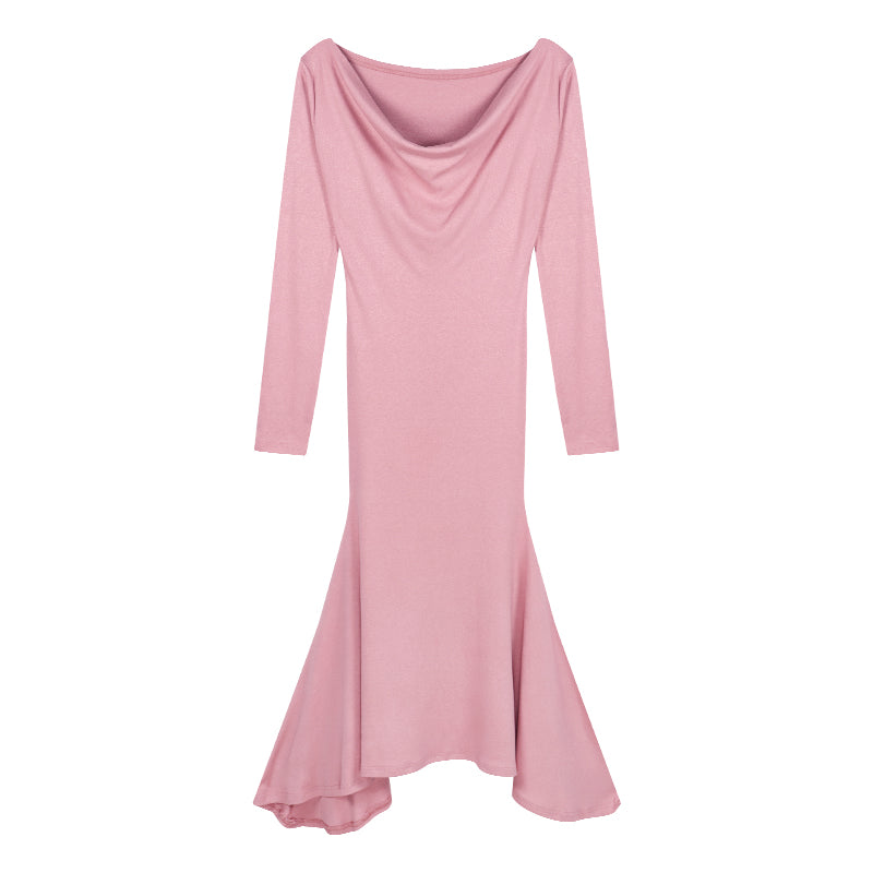 Pink Long-sleeved Dresses Women Temperament Waist - Purple Willow