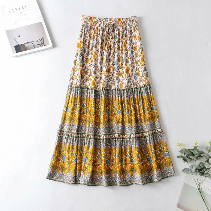 Women's Printed Skirt Elastic High Waist Skirt Long Skirt