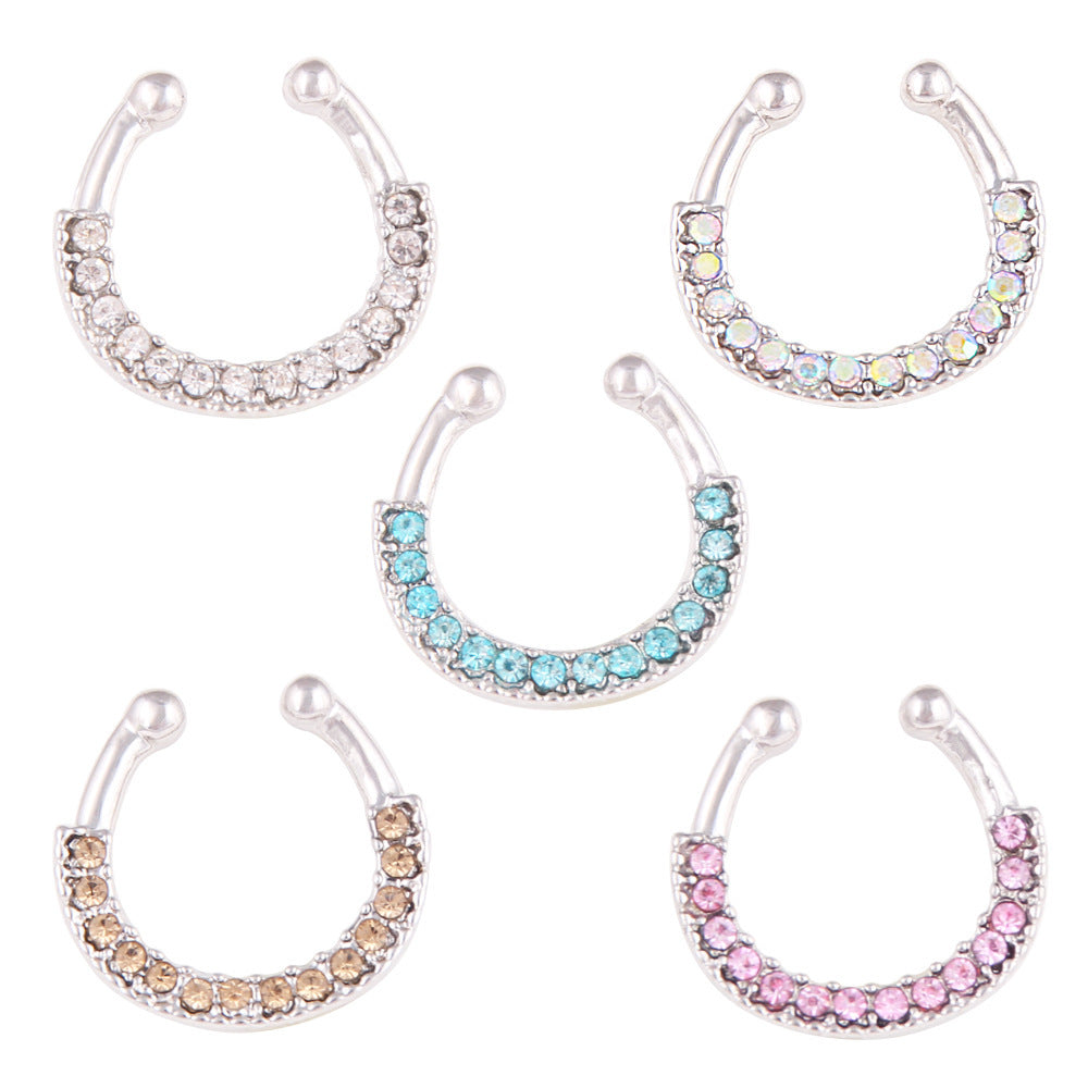 5-color Diamond U-shaped Fake Nose Ring Personality Perforation-free Nose Ring