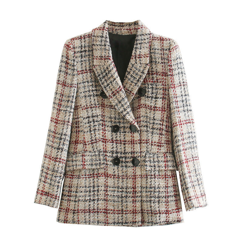 Plaid texture blazer women's clothing - Purple Willow