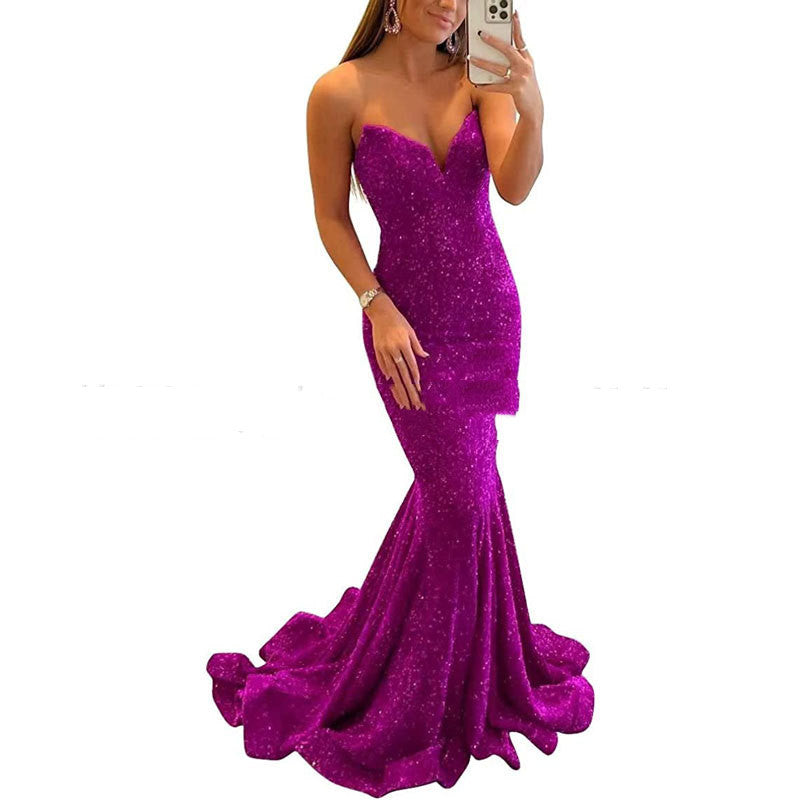 Sequin Evening Dresses For Women Formal Sexy Long Prom Party Gowns - Purple Willow