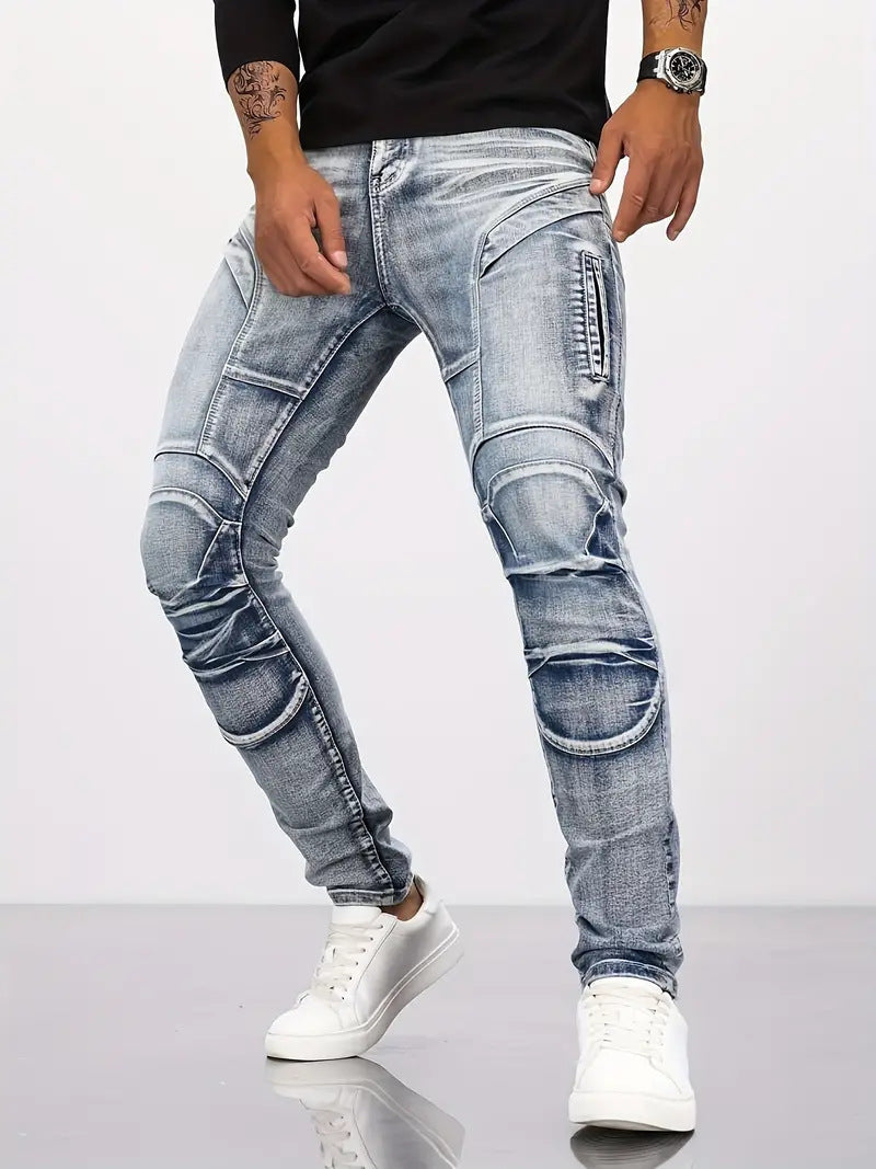 Retro Casual Stretch Motorcycle Jeans For Men