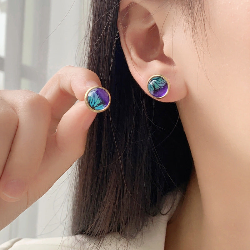 Simple Exquisite Button Stud Earrings Round Hexagonal