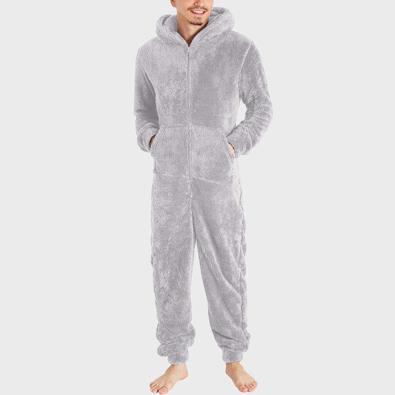 Men's Fashion Zipper Thermal Plush Jumpsuit Thermal Pajamas