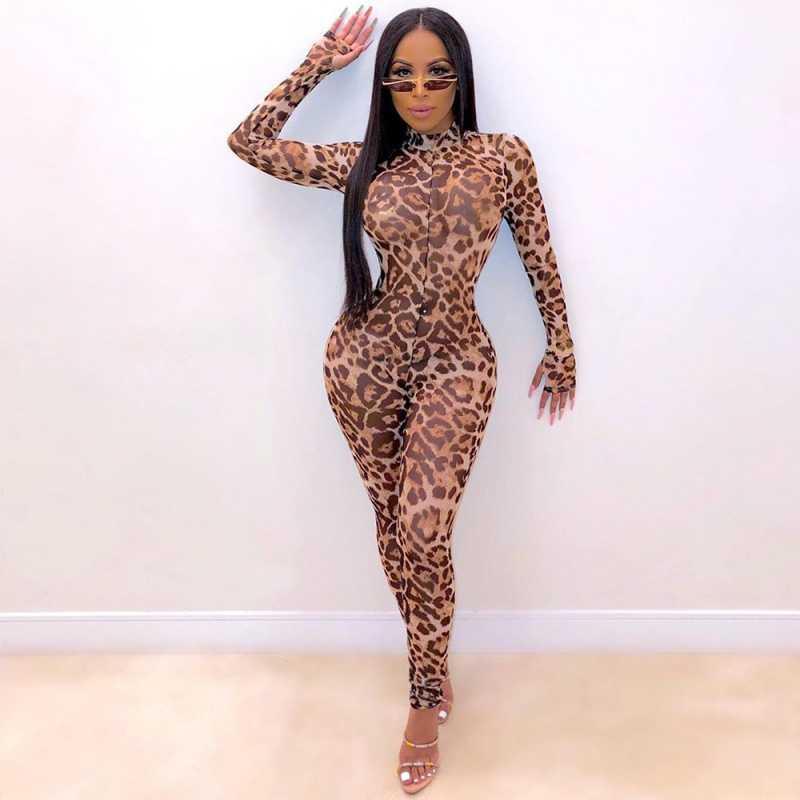 Leopard Print Jumpsuit Slim Fit Sexy Leggings Ladies Jumpsuit Women - Purple Willow