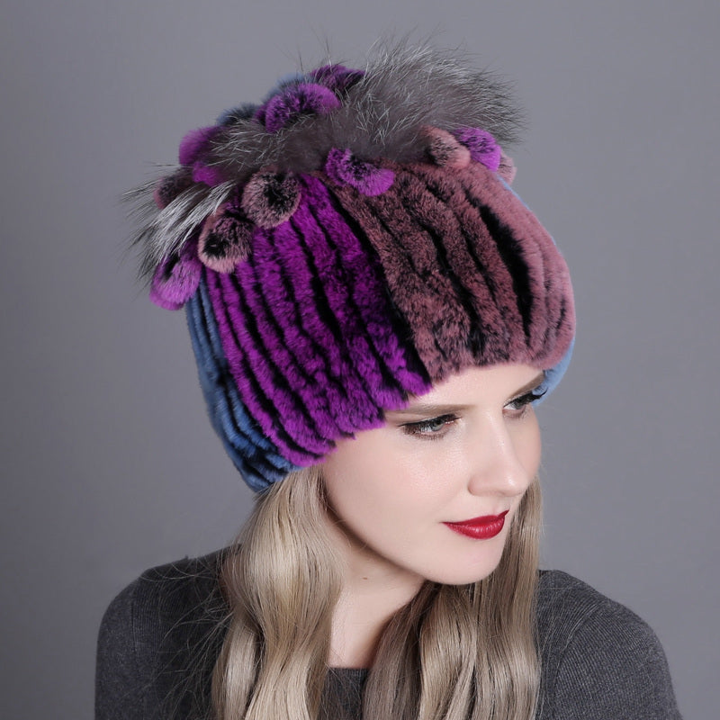 Woven Women's Fur Hats Warm And Thick Warmth Ladies Colorful Knitted Hats